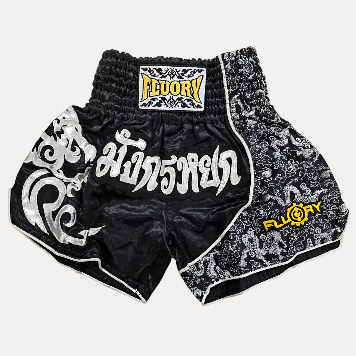 Fluory Silver Leaf Kids Muay Thai Shorts Fight Co