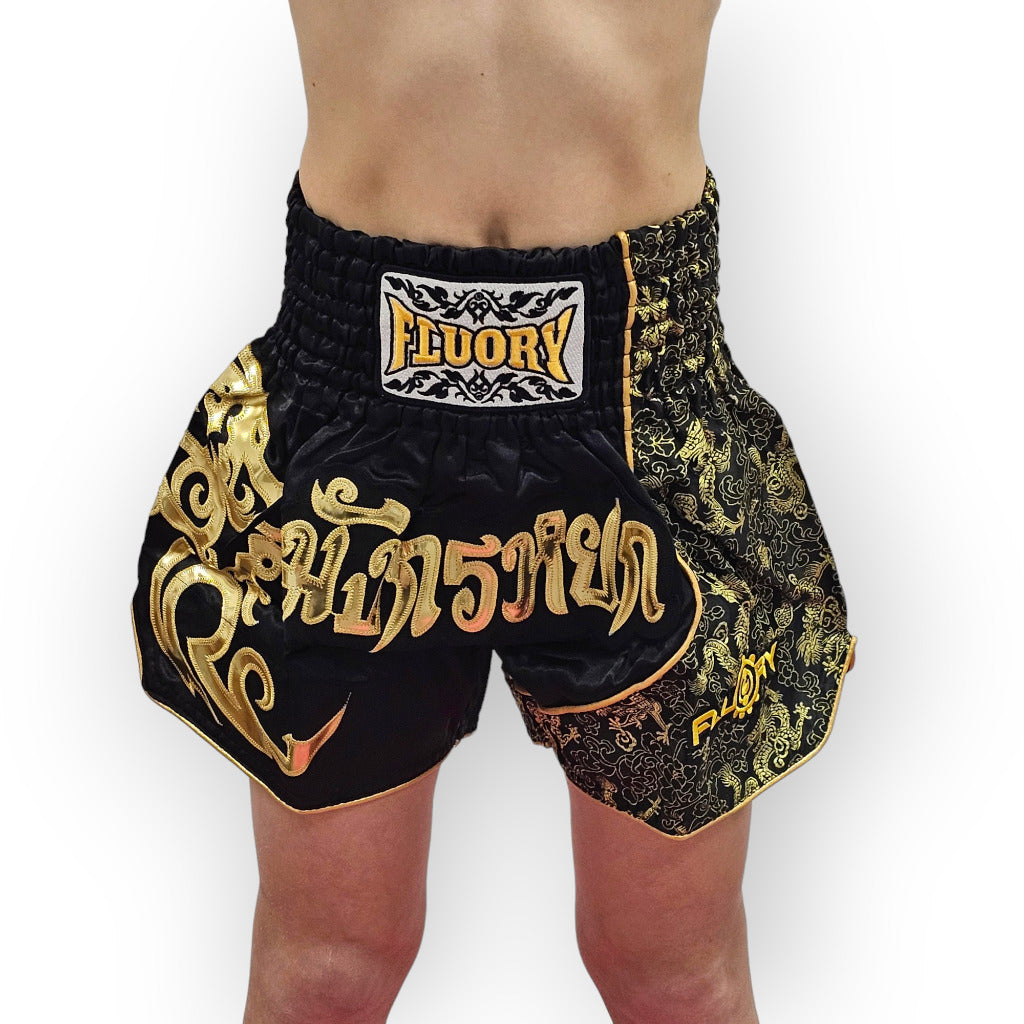 Fluory Gold Leaf Kids Muay Thai Shorts Fight Co