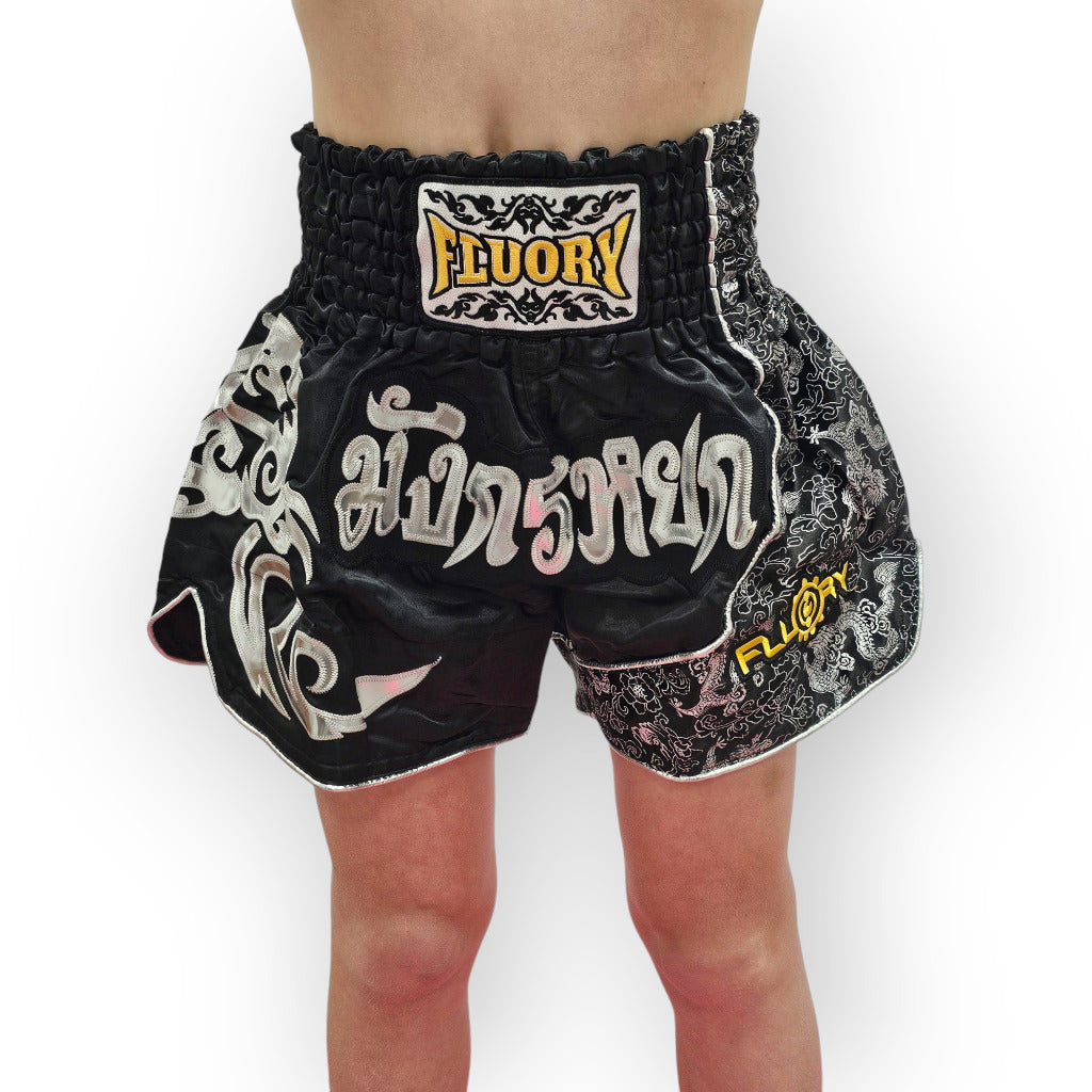 Fluory Silver Leaf Kids Muay Thai Shorts Fight Co