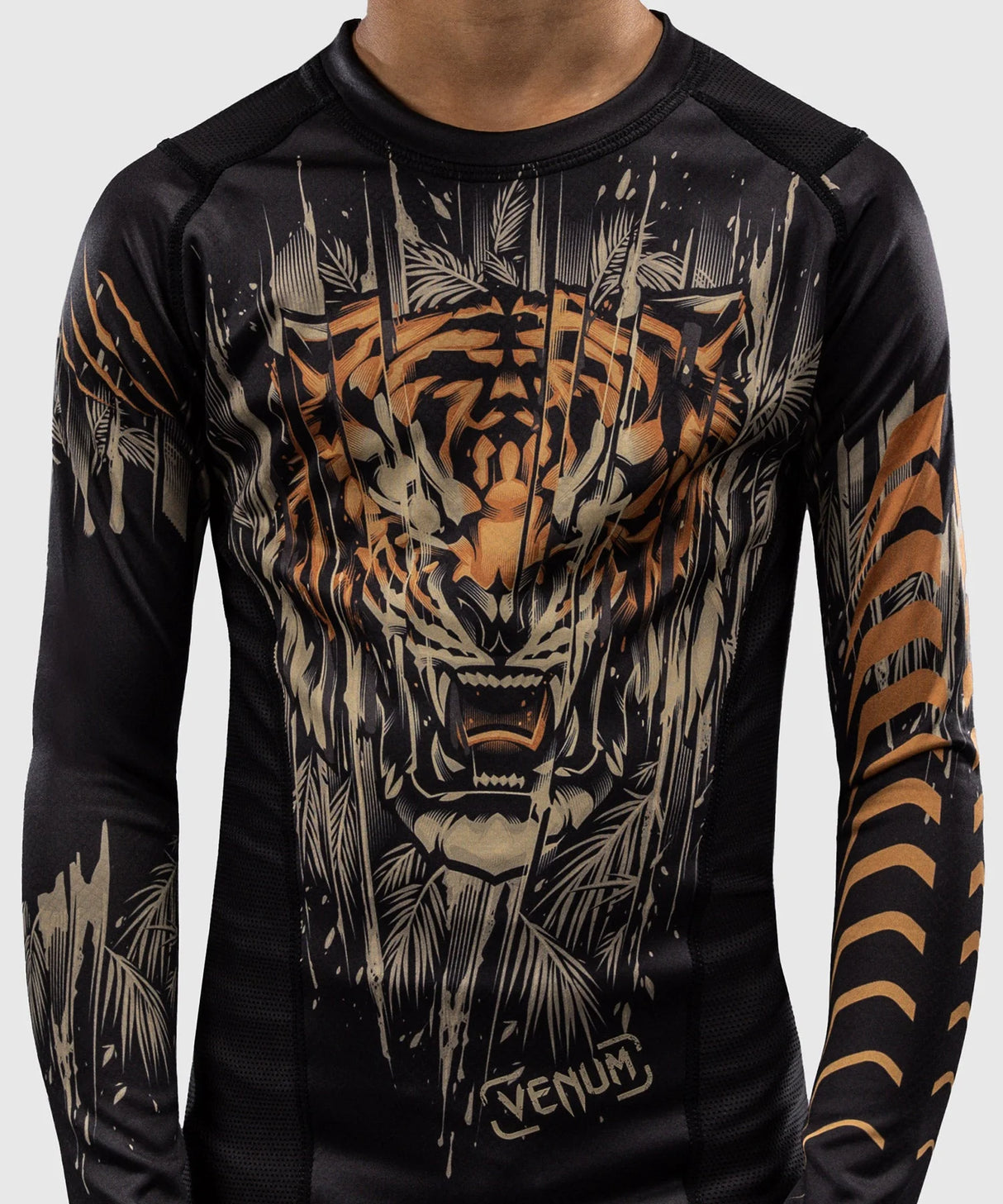 Venum Tiger Kids Long Sleeve Rash Guard - Black/Neon Orange