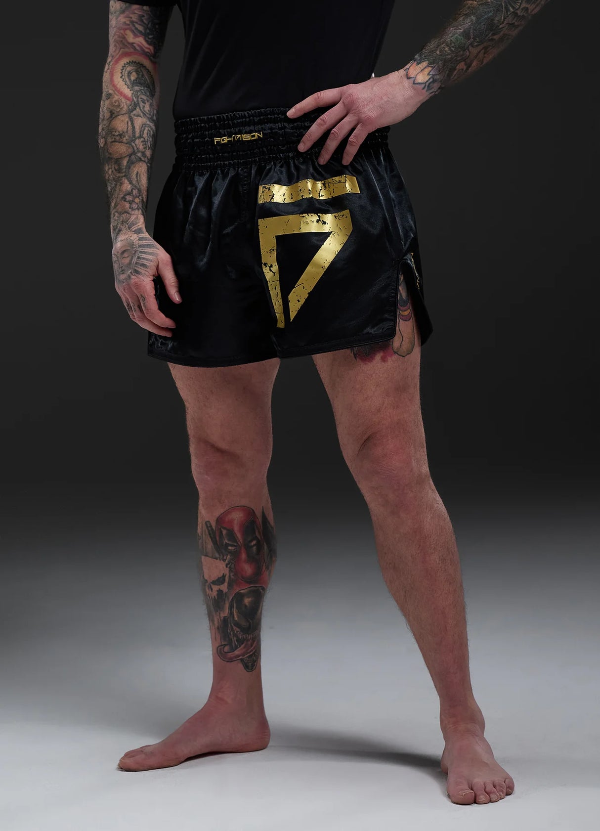 Gym King Fight Division Muay Thai Boxing Shorts - Black/Gold