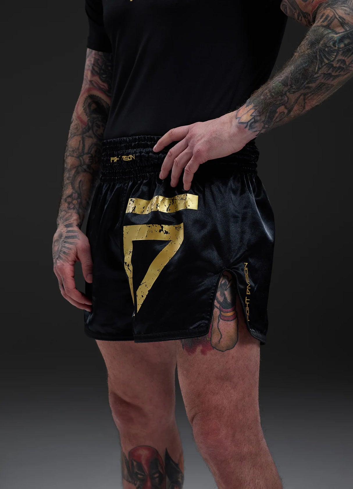 Gym King Fight Division Muay Thai Boxing Shorts - Black/Gold