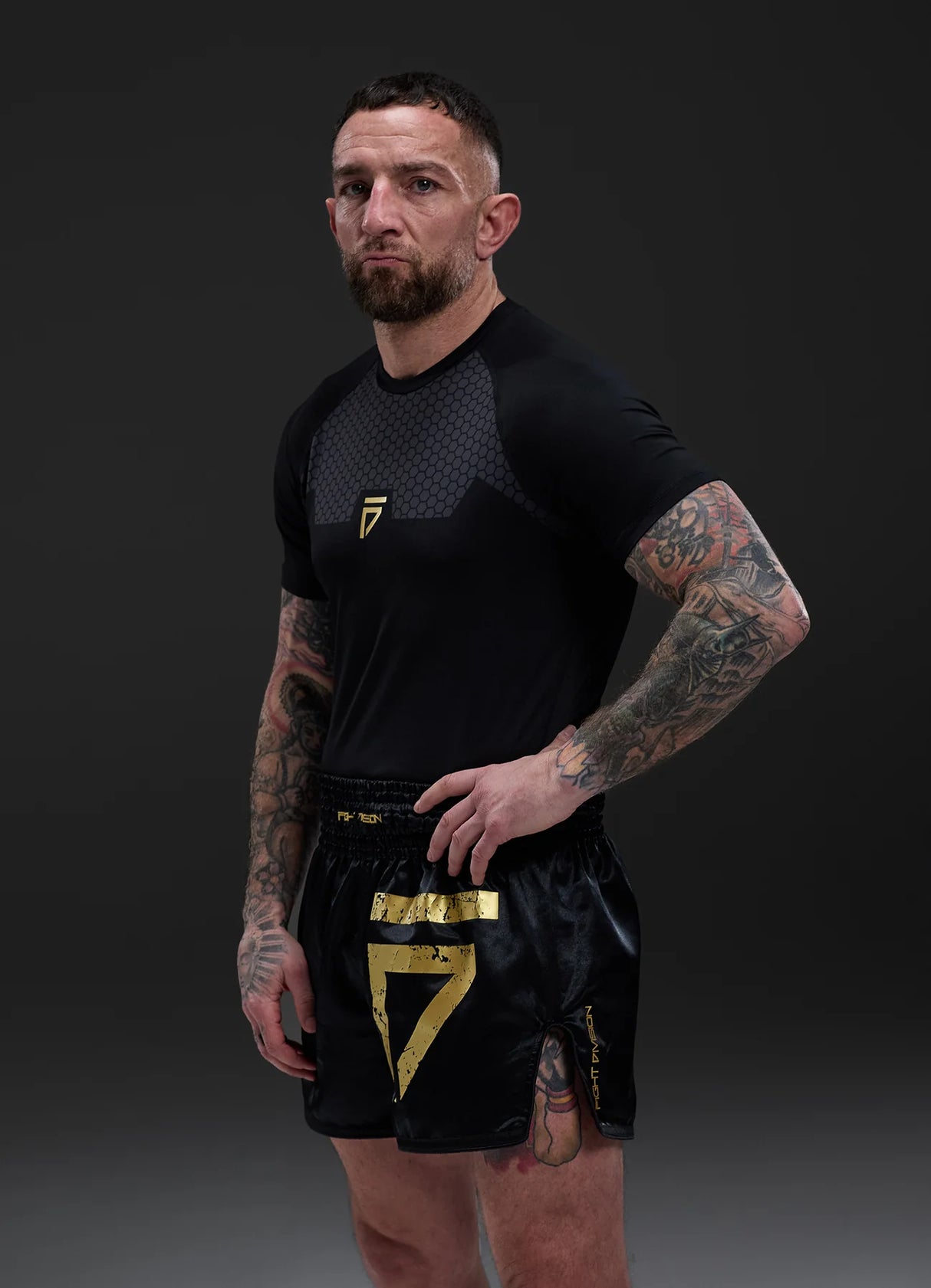 Gym King Fight Division Muay Thai Boxing Shorts - Black/Gold