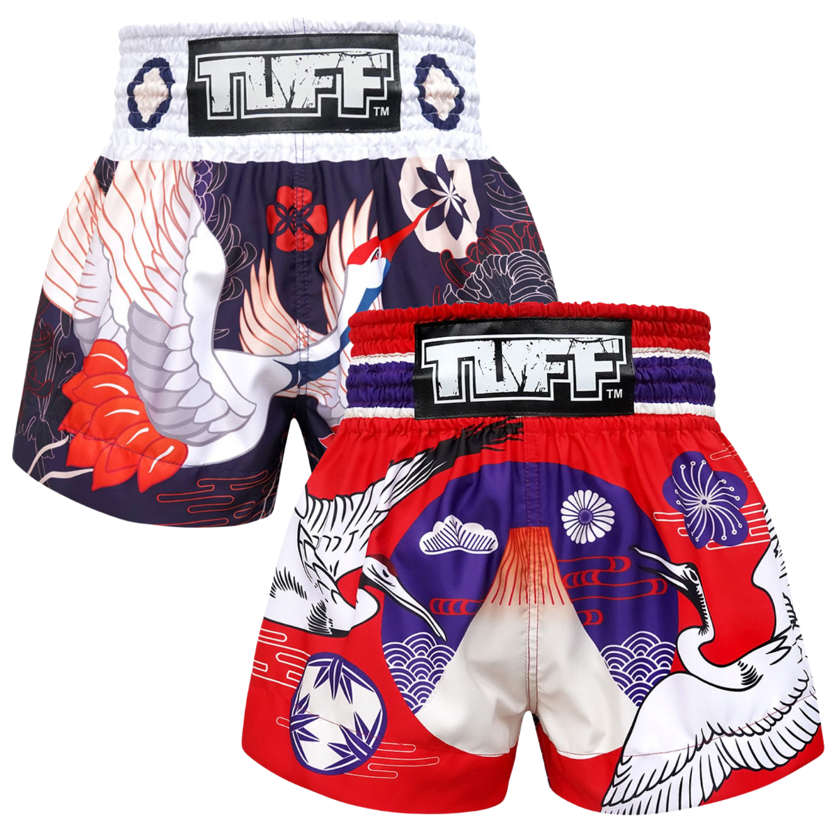 TUFF Muay Thai Shorts - Japanese Drawing Crane Birds