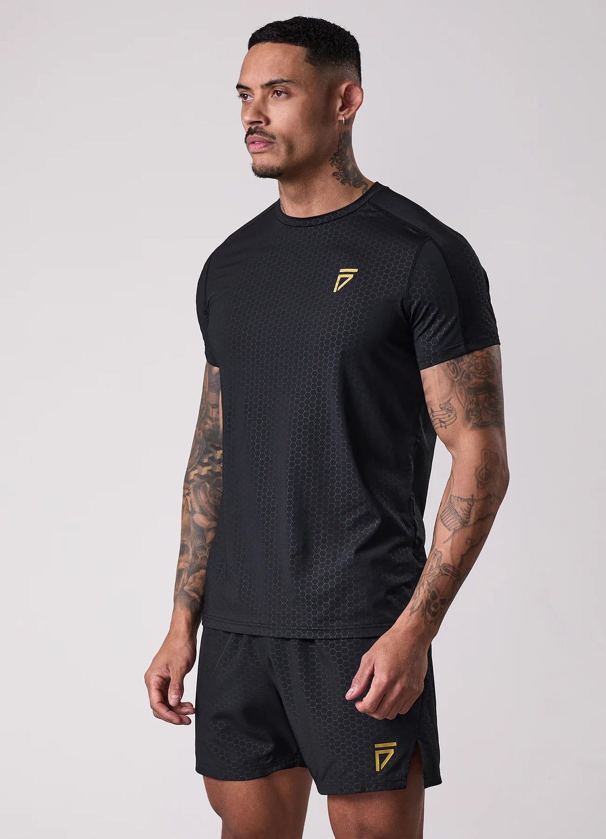 Gym King Fight Division Debossed Training T-Shirt - Black/Gold