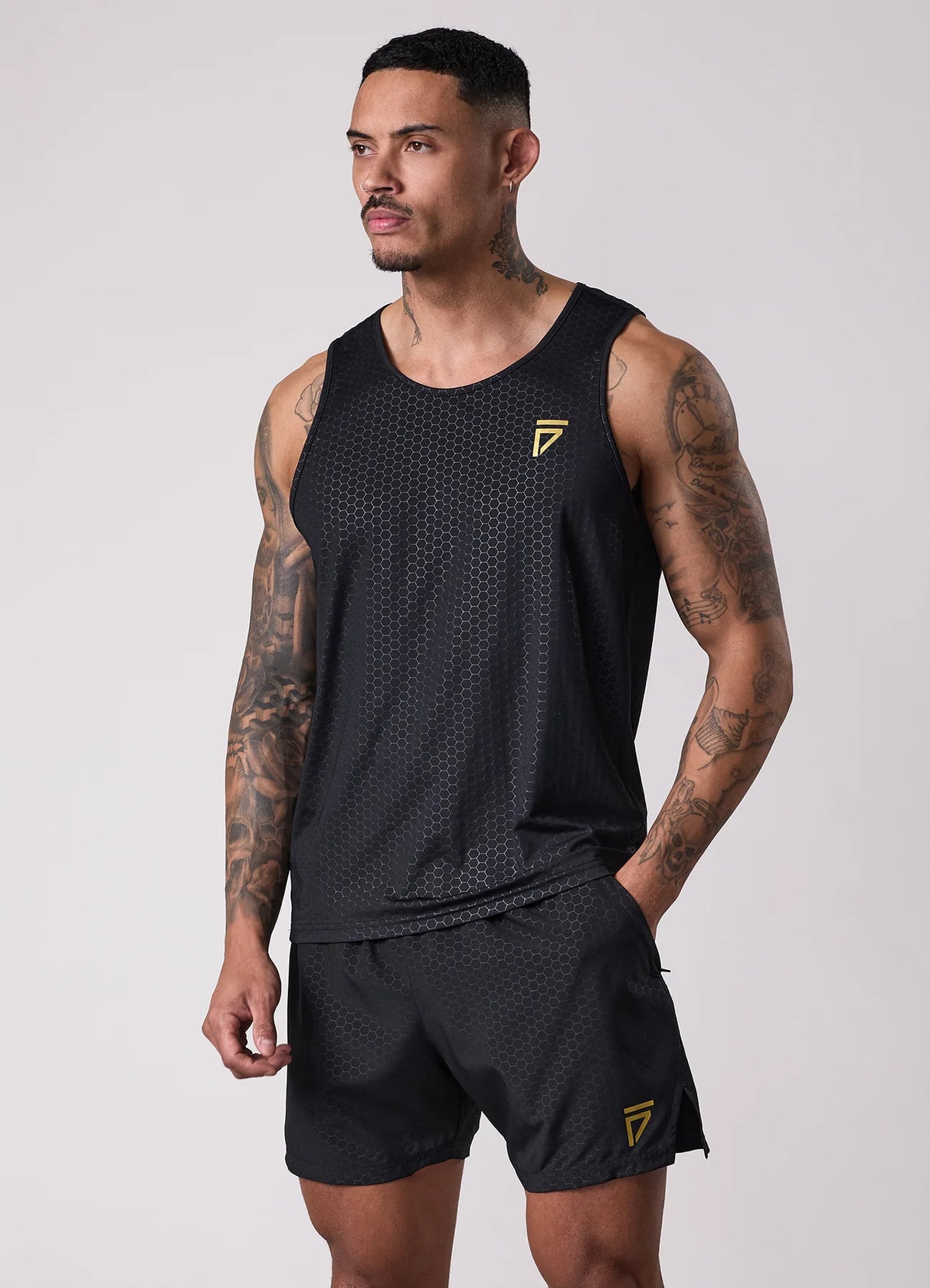 Gym King Fight Division Debossed Training Vest - Black/Gold