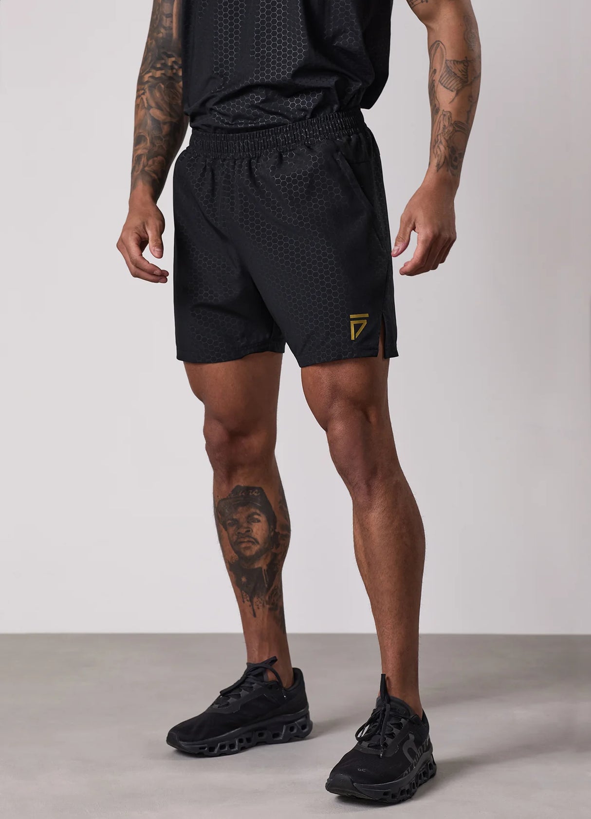 Gym King Fight Division Debossed Training 5" Short - Black/Gold