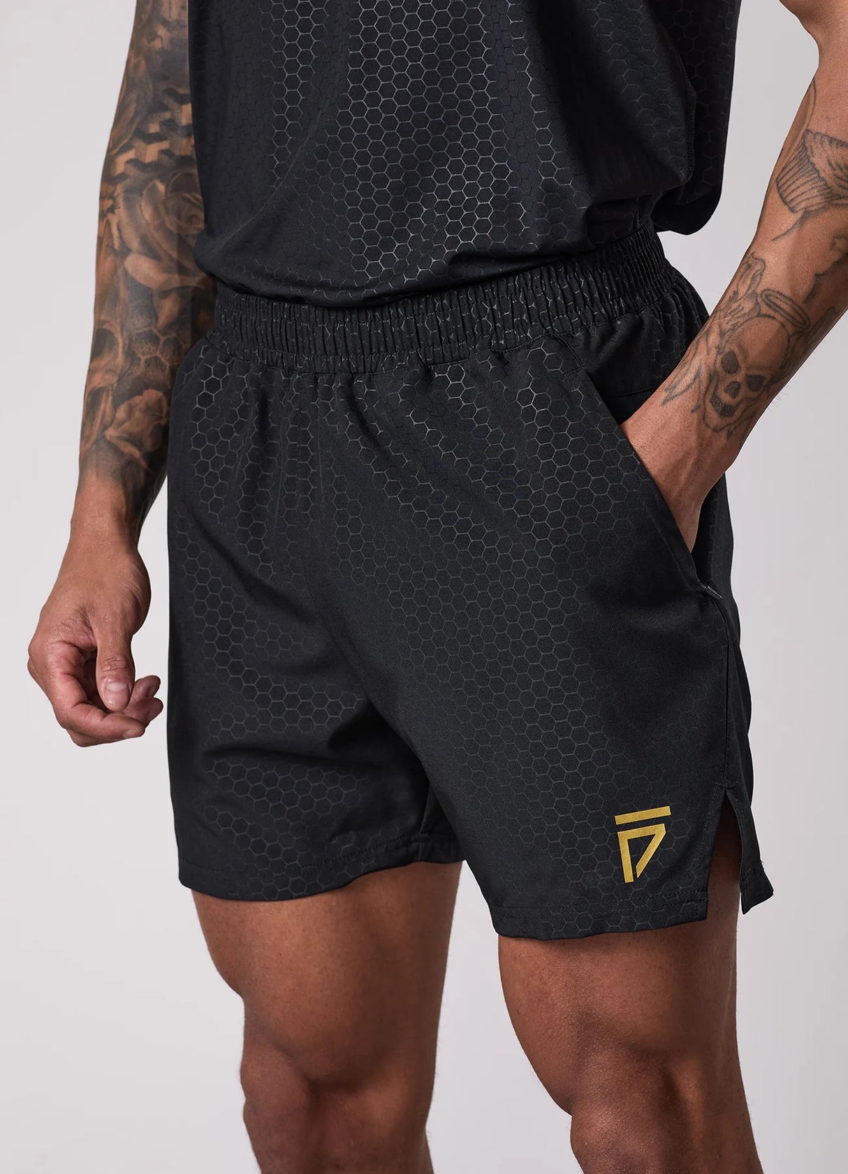 Gym King Fight Division Debossed Training 5" Short - Black/Gold