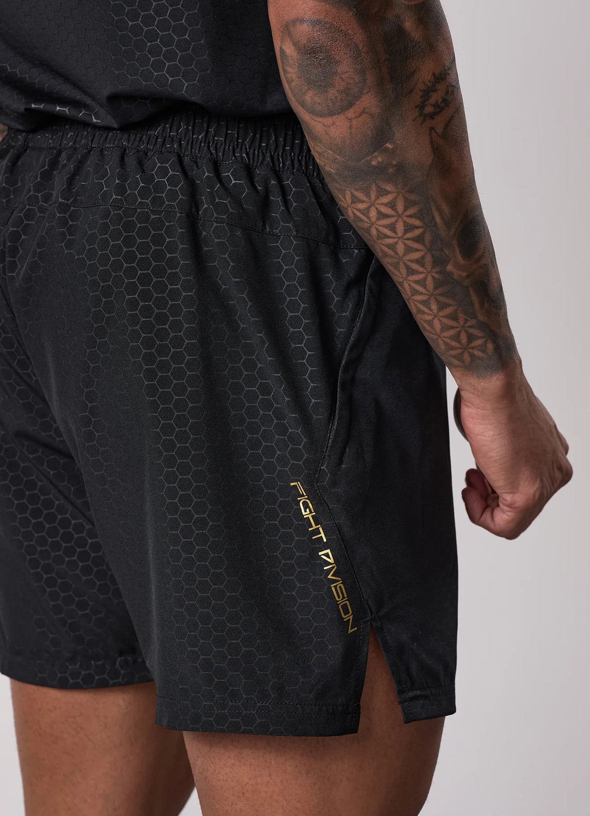 Gym King Fight Division Debossed Training 5" Short - Black/Gold