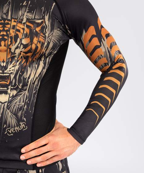 Venum Tiger Men's Long Sleeve Rash Guard - Black/Neon Orange
