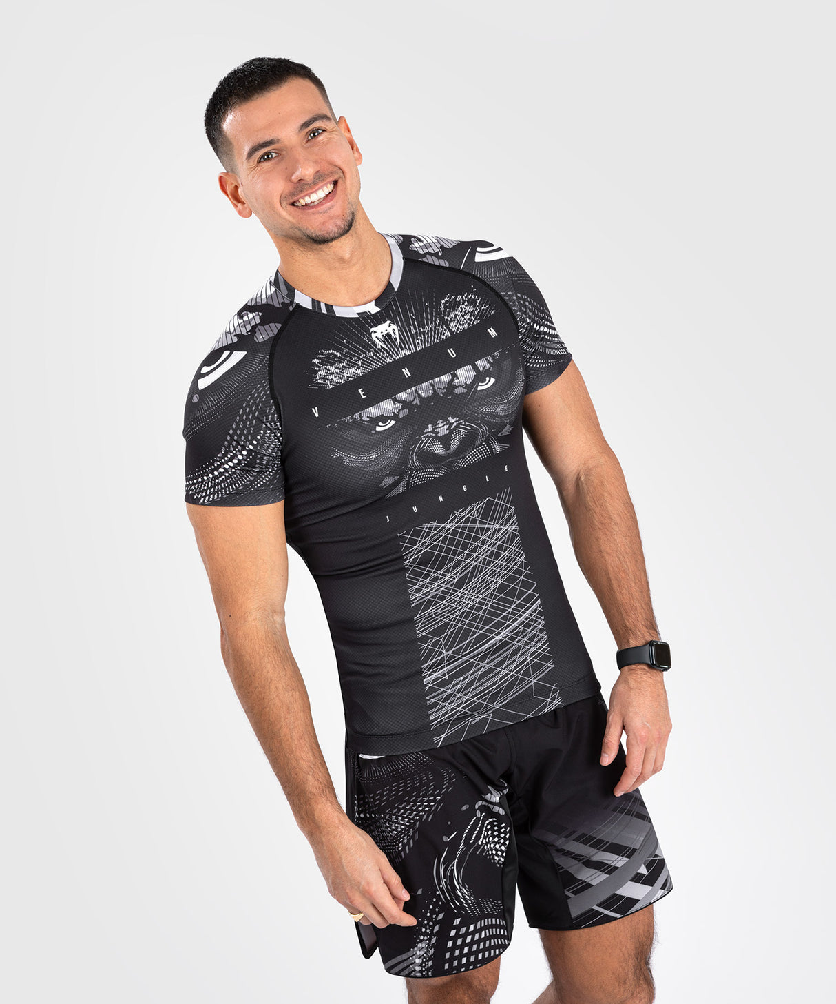 Venum Gorilla Jungle Short Sleeve Rash Guard - Black/White