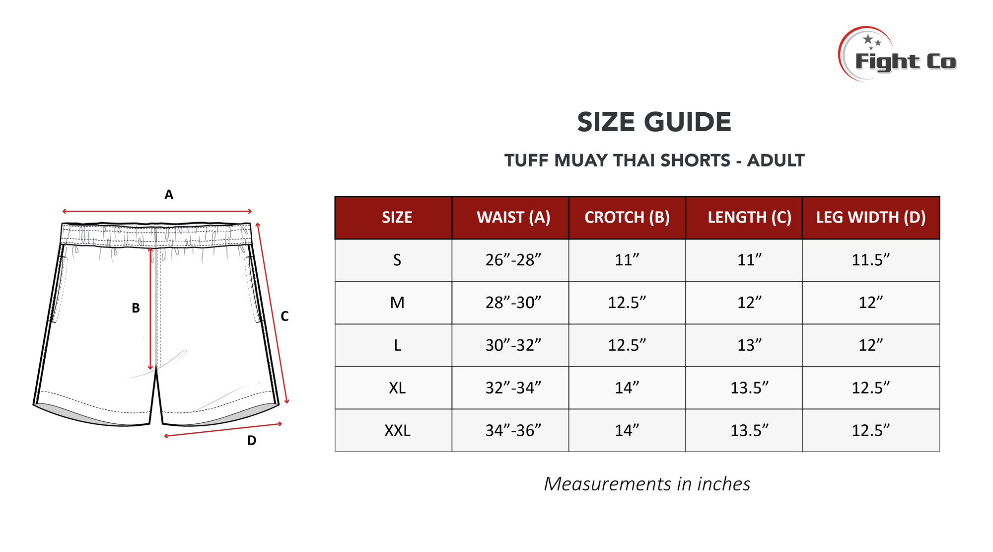 Tuff Thai Shorts Size Guide 