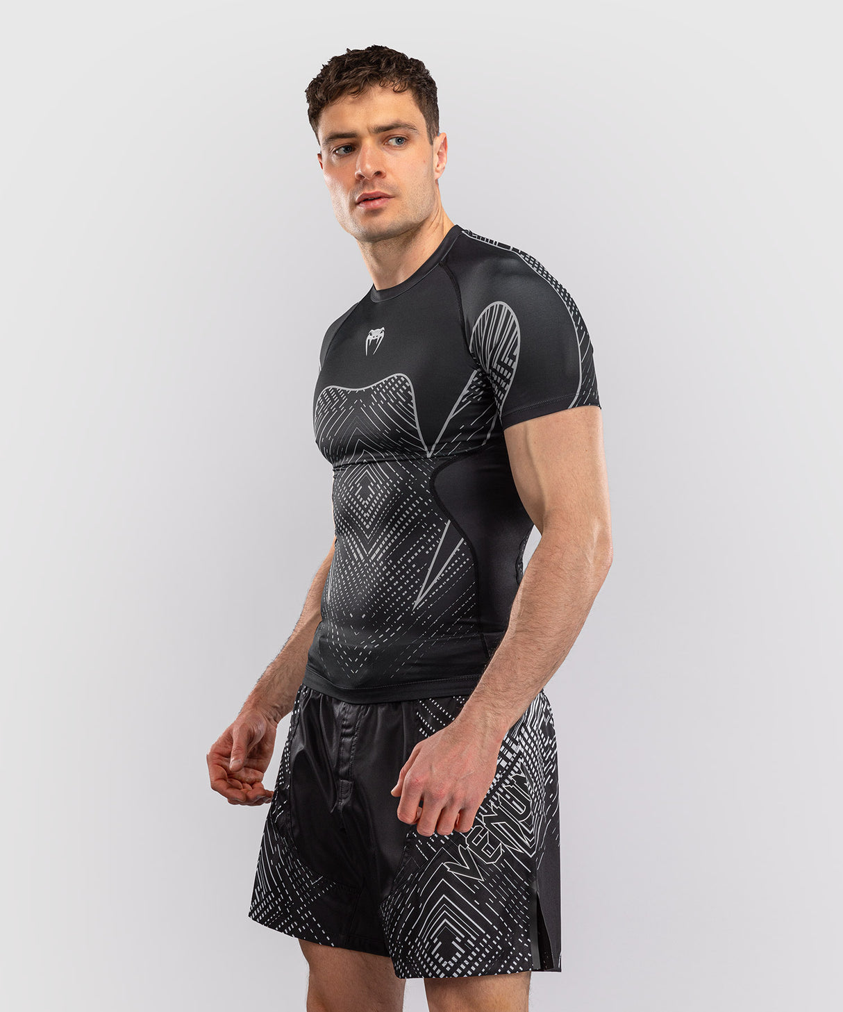 Venum Midnight Fury Short Sleeve Rash Guard - Black/Grey/Silver