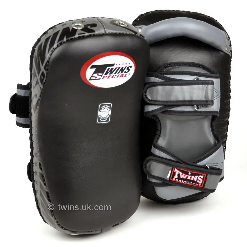 Twins Black-Grey Deluxe Curved Leather Kick Pads Twins Special
