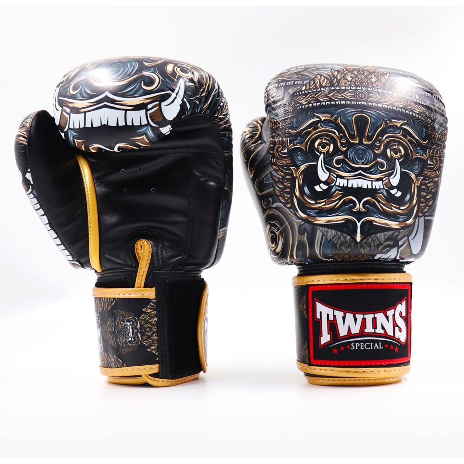 Twins Special Muay Thai  Yakthai Boxing Gloves Black-Gold FBGVL3-63 - Toprank Sport™