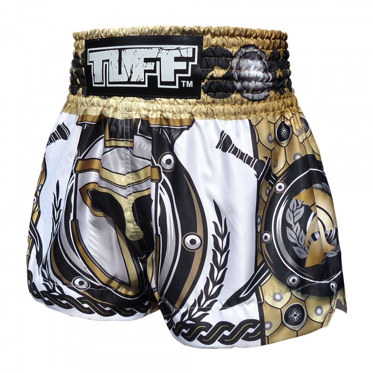 TUFF Muay Thai Shorts - Golden Gladiator in White