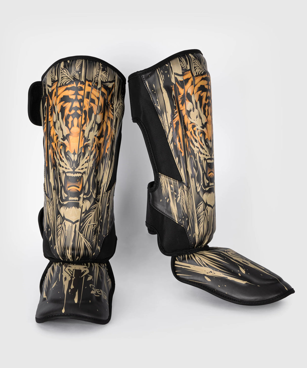 Venum Tiger Shin Guards - Black/Neon Orange