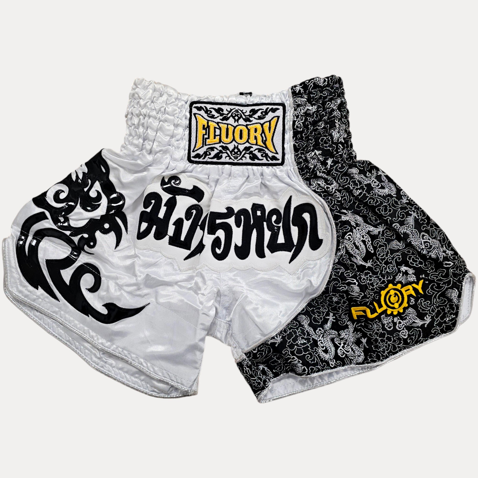 Fluory Silver Leaf Adult Muay Thai Shorts  Fight Co