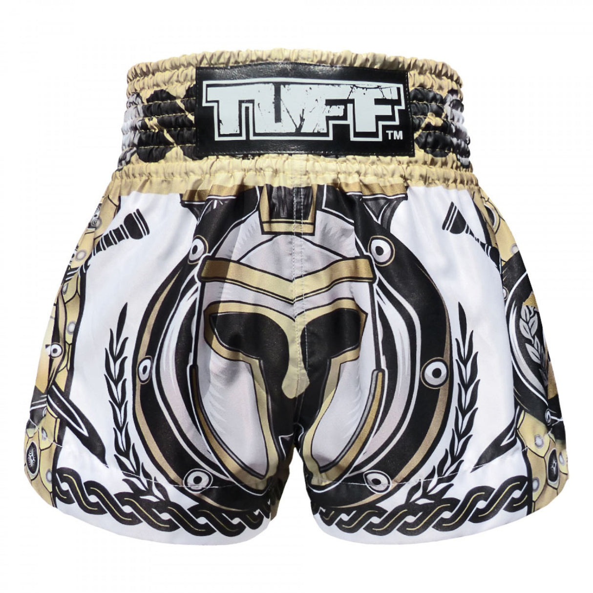 TUFF Muay Thai Shorts - Golden Gladiator in White