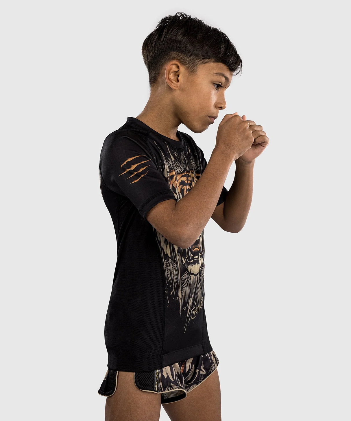 Venum Tiger Kids Short Sleeve Rash Guard - Black/Neon Orange