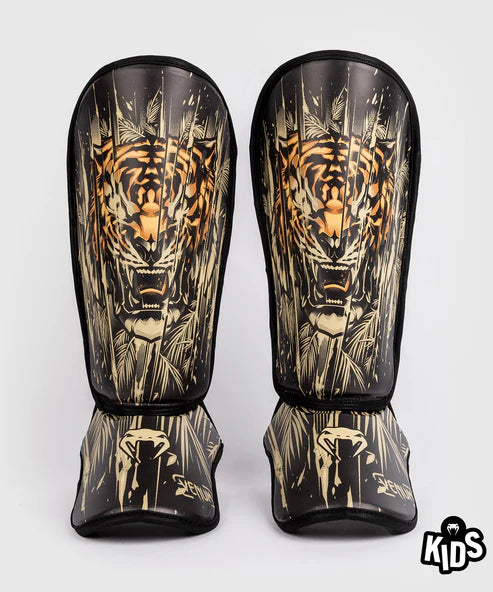 Venum Tiger Kids Shin Guards - Black/Neon Orange