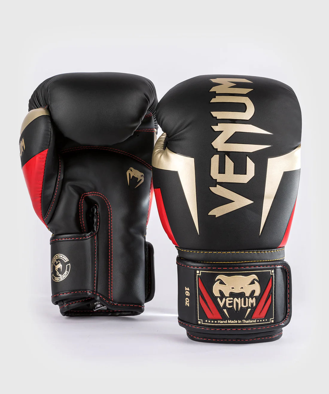 Venum Elite Boxing Gloves Black-Gold-Red-16oz Fight Co