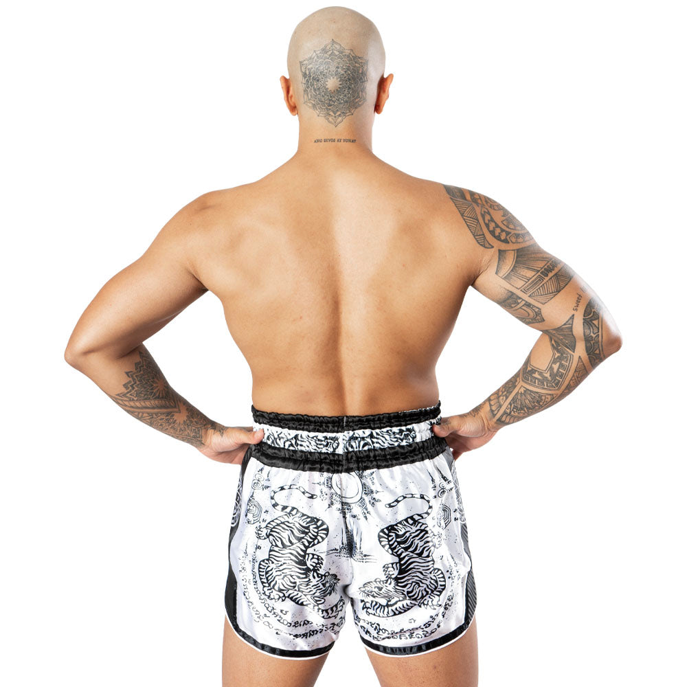 8 WEAPONS Carbon Sak Yant Tigers Muay Thai Shorts 8 WEAPONS