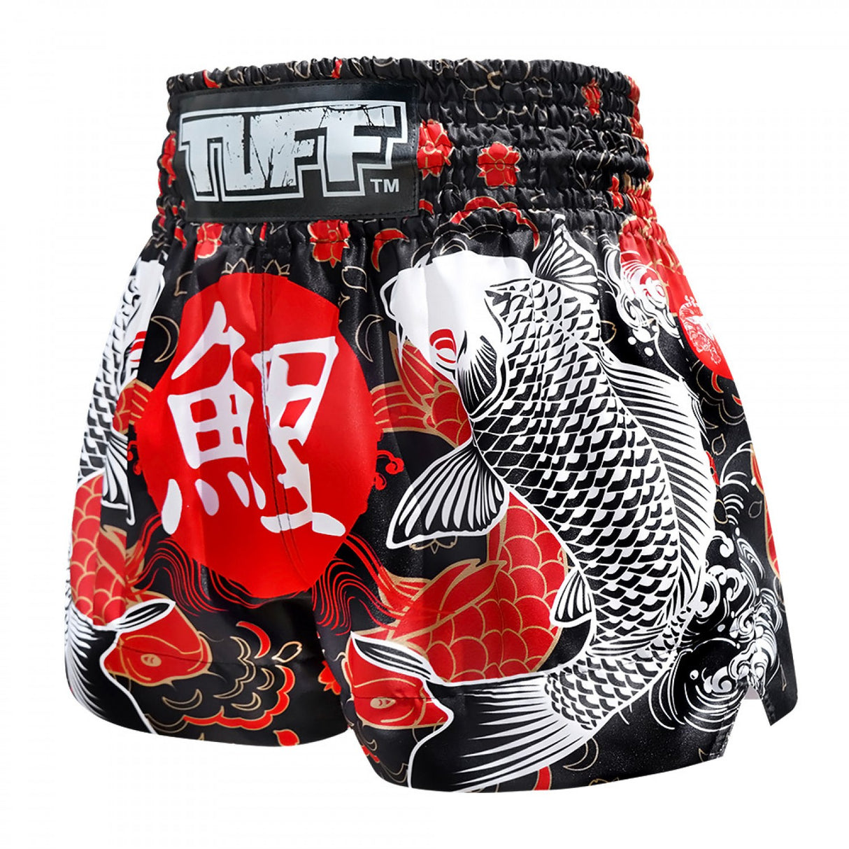 TUFF Muay Thai Shorts - Black Japanese Koi Fish