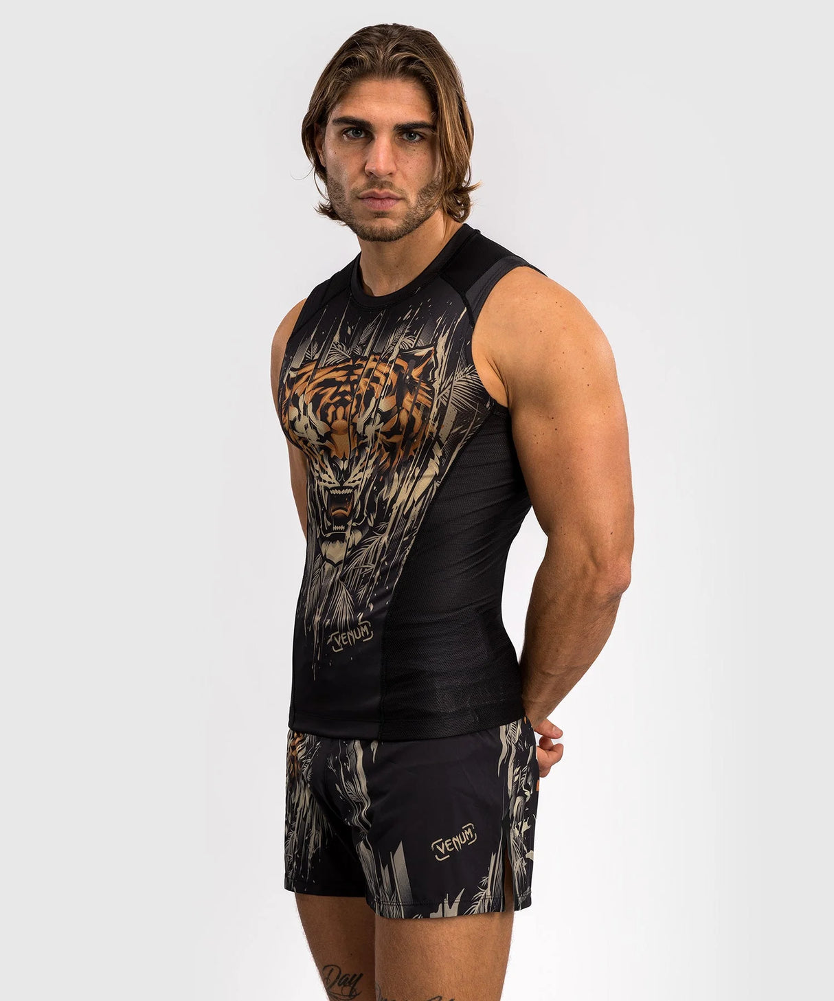 Venum Tiger Men's Sleeveless Rash Guard - Black/Neon Orange