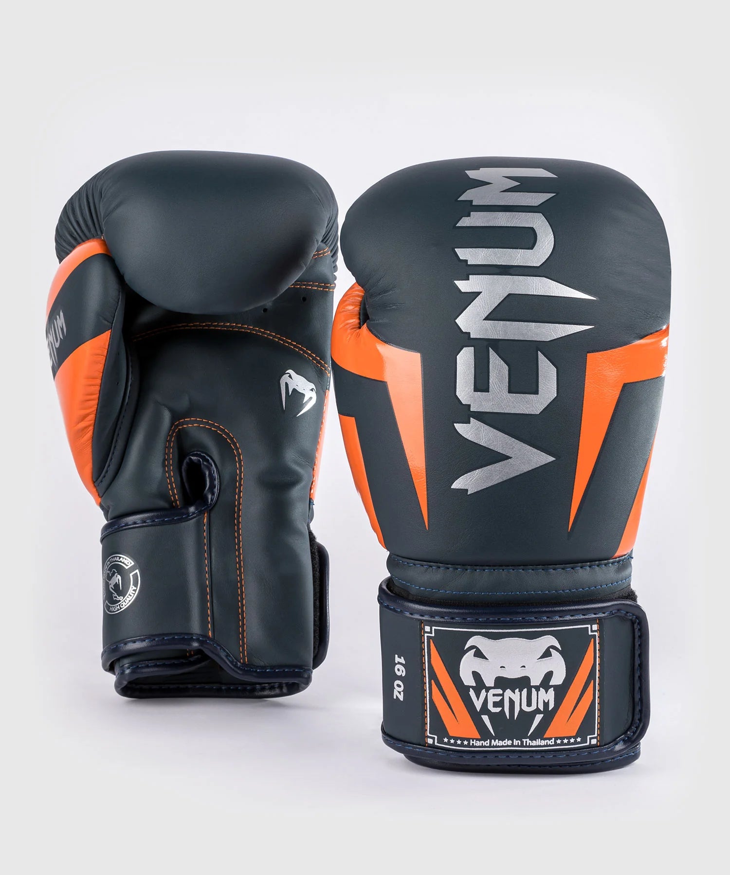 Venum Elite Boxing Gloves Navy-Silver-Orange-16oz Fight Co