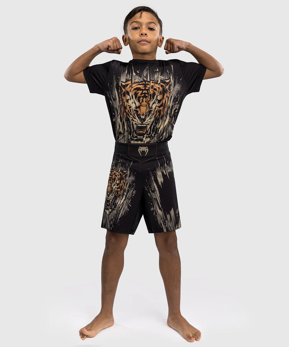 Venum Tiger Kids Fight Shorts - Black/Neon Orange