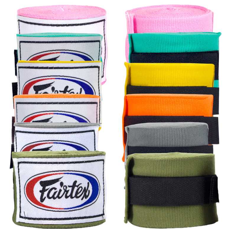 Fairtex 4.5m Stretch Hand Wraps - Green, Grey, Orange, Yellow Fairtex