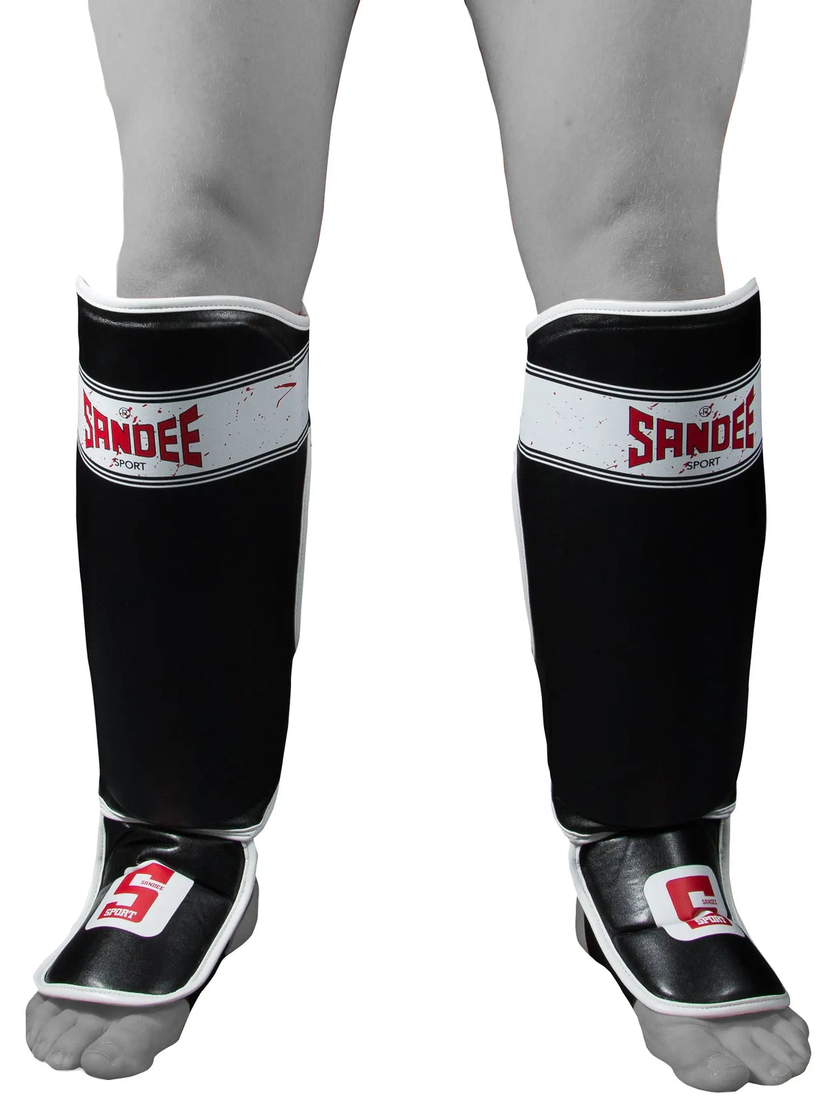 Sandee Sport Slim PU Shin Guards - Black White Sandee