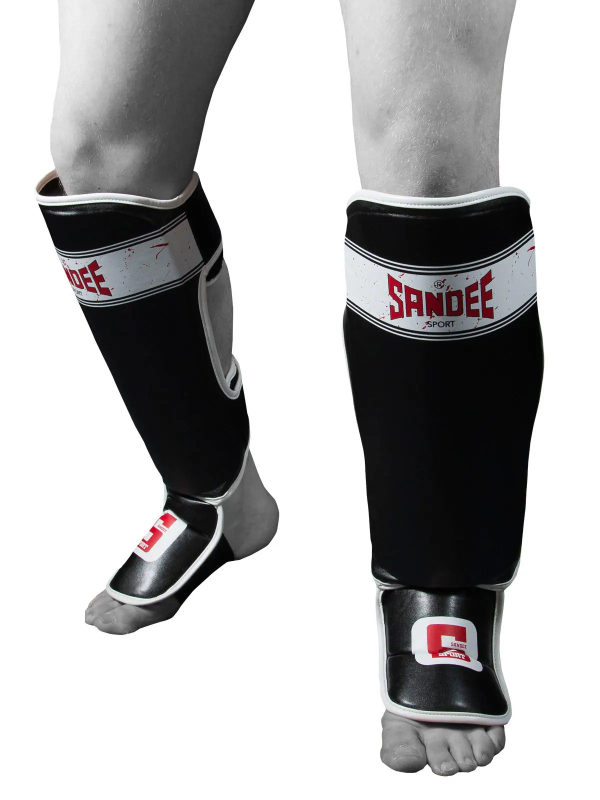 Sandee Sport Slim PU Shin Guards - Black White Sandee