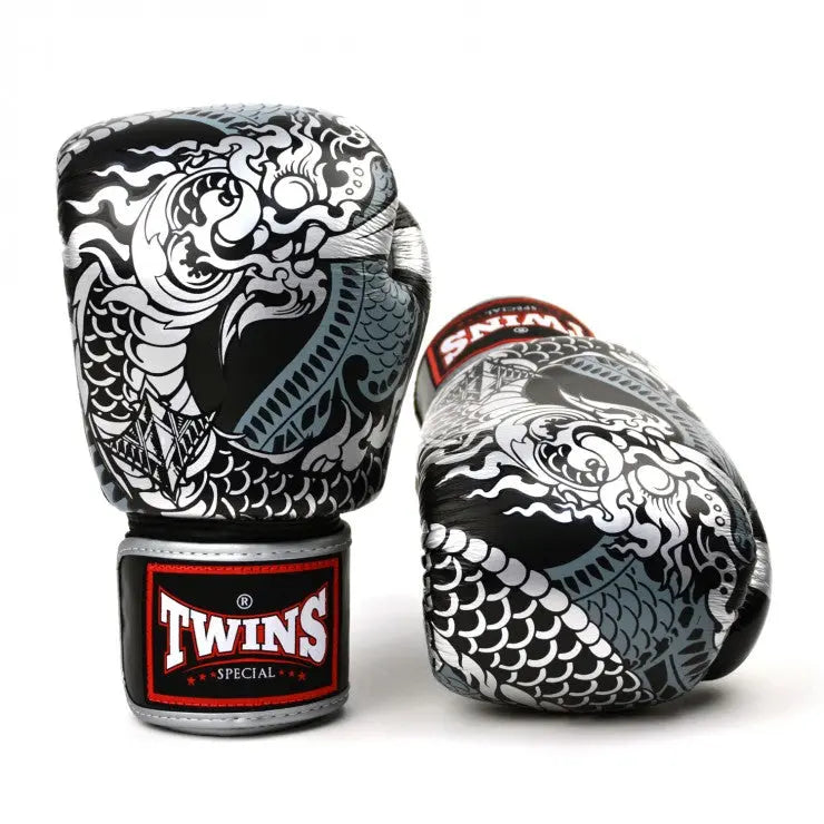 Twins Black-Silver Nagas Boxing Gloves Twins Special