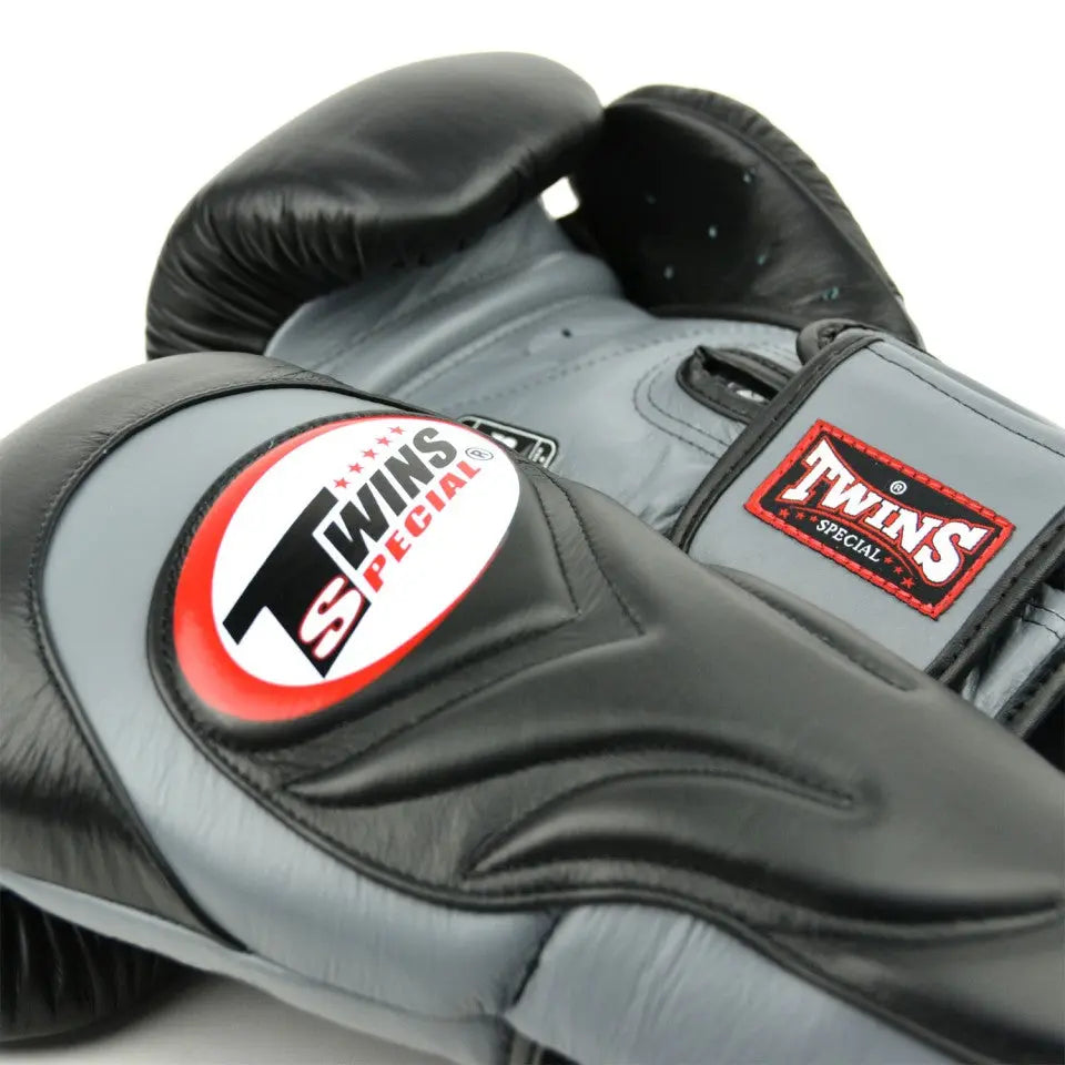 Twins Special Deluxe Sparring Gloves - Black Grey Twins Special
