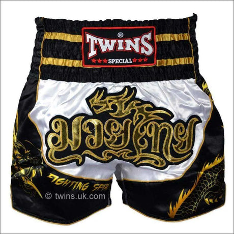 Twins Special Dragon Muay Thai Shorts - Black & White Twins Special