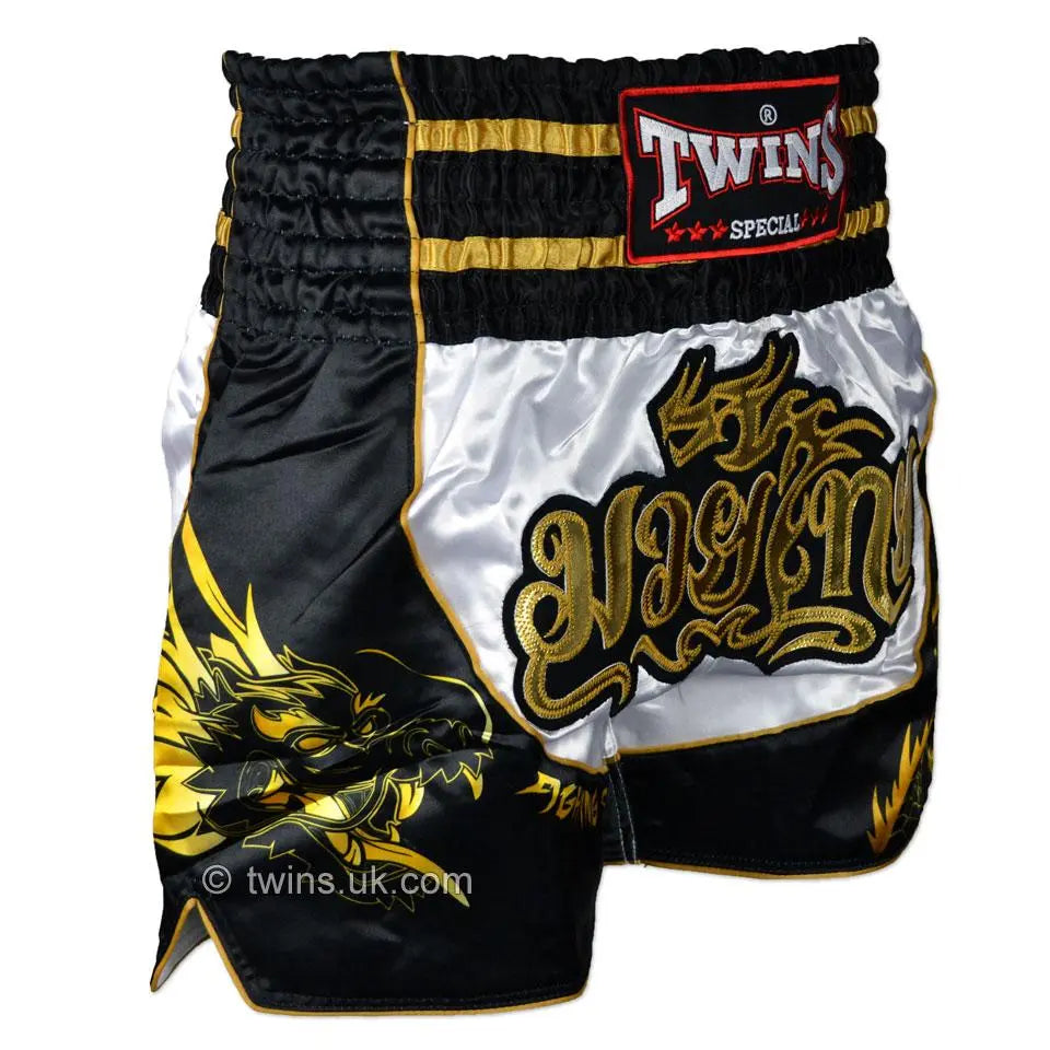 Twins Special Dragon Muay Thai Shorts - Black & White Twins Special