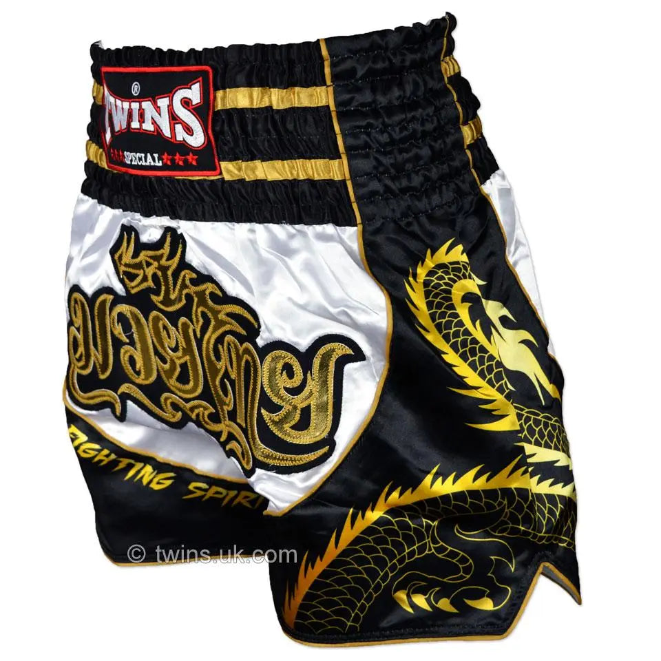 Twins Special Dragon Muay Thai Shorts - Black & White Twins Special