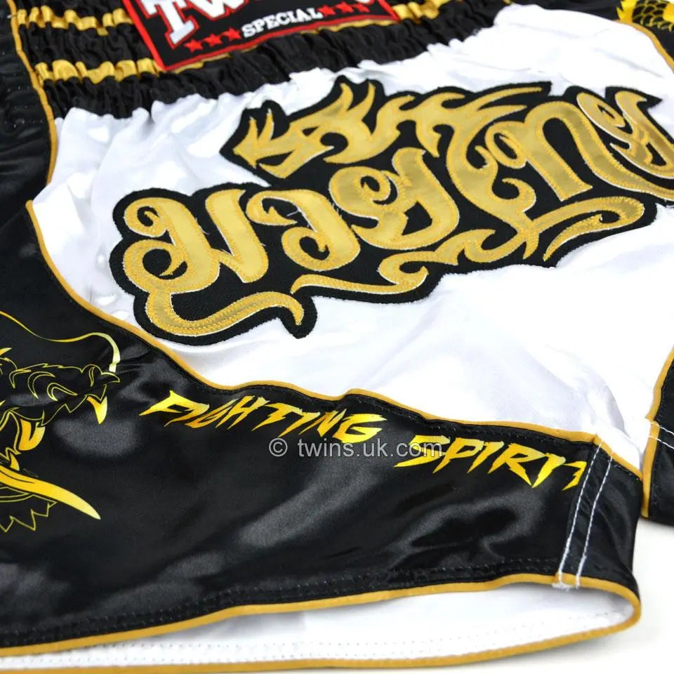 Twins Special Dragon Muay Thai Shorts - Black & White Twins Special