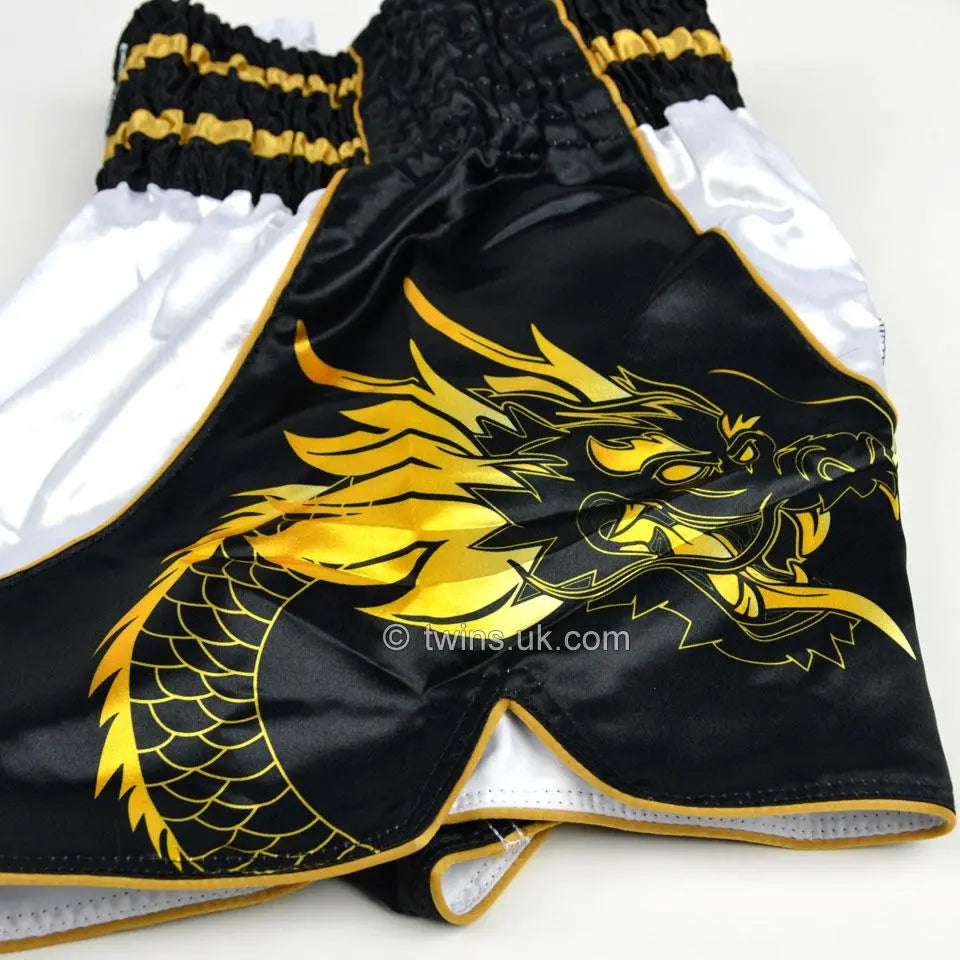 Twins Special Dragon Muay Thai Shorts - Black & White Twins Special