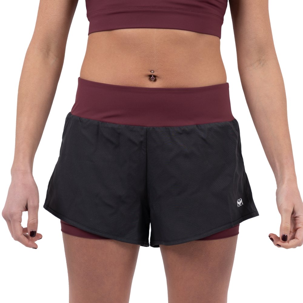 Scramble Hearts Combination Shorts - Grey/Burgundy