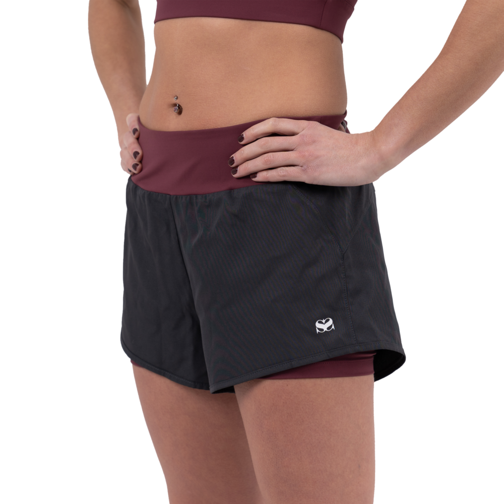 Scramble Hearts Combination Shorts - Grey/Burgundy