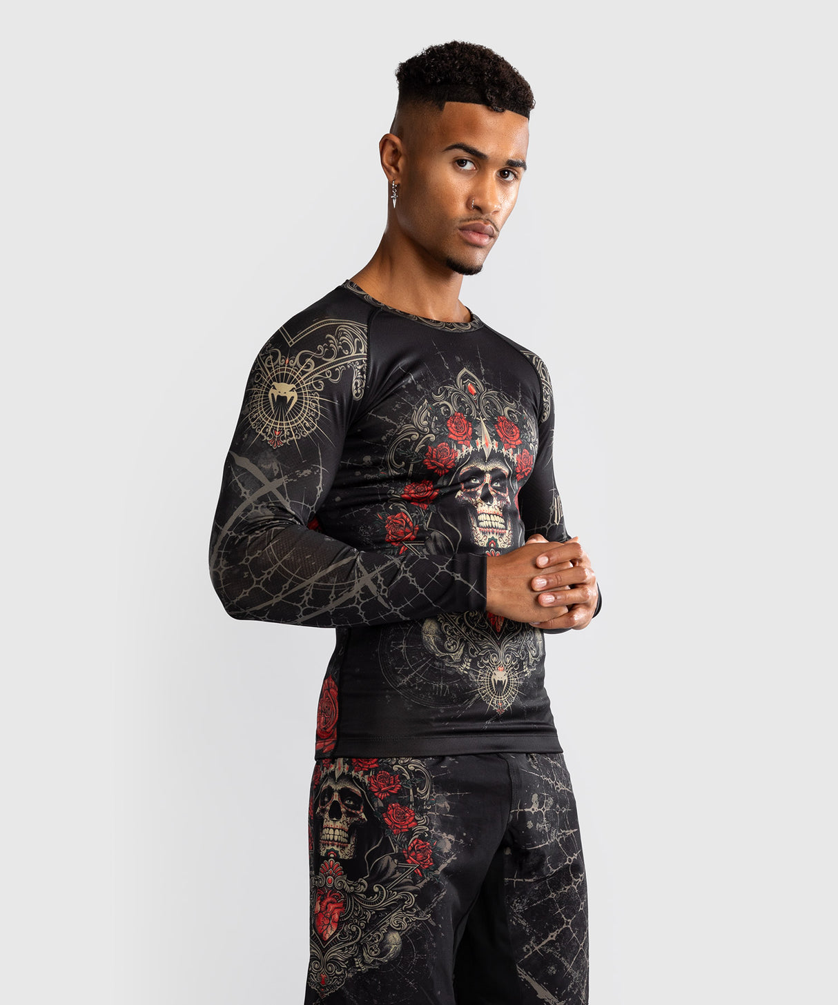 Venum Santa Muerte 5.0 Men’s Long Sleeve Rash Guard - Deep Black/Gold