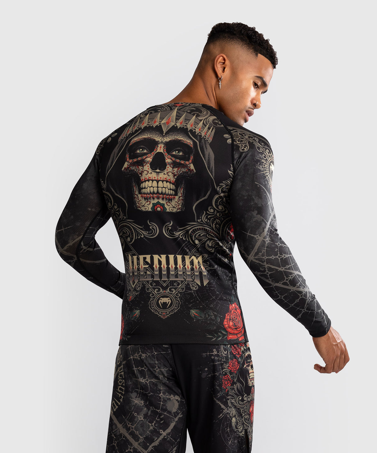 Venum Santa Muerte 5.0 Men’s Long Sleeve Rash Guard - Deep Black/Gold