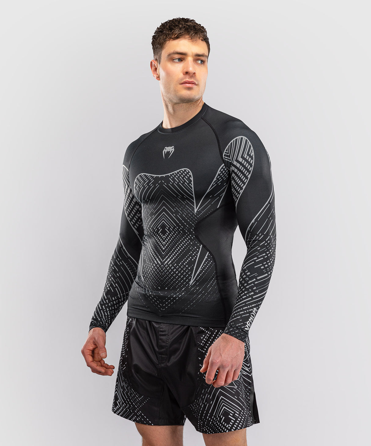 Venum Midnight Fury Long Sleeve Rash Guard - Black/Grey/Silver