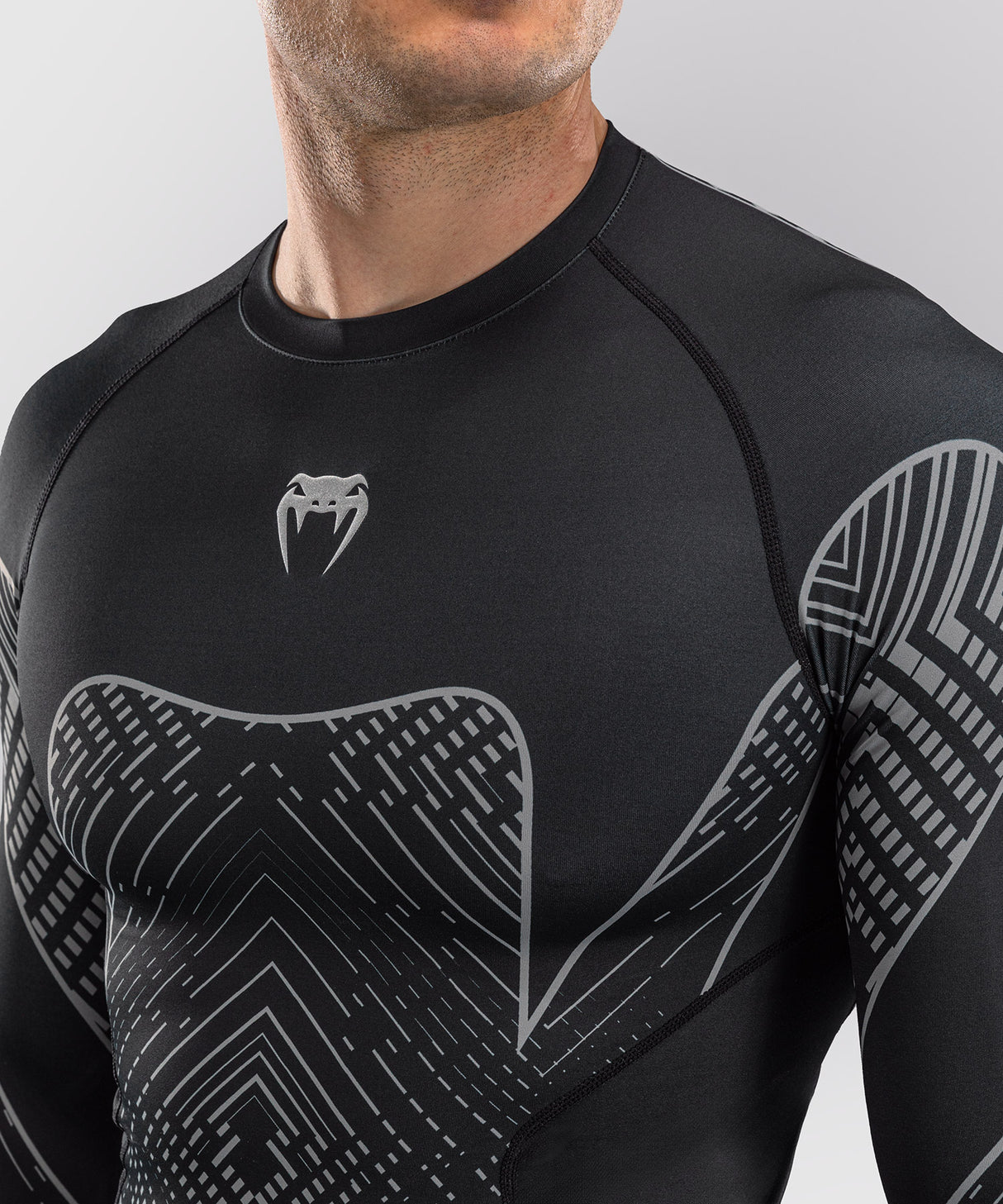Venum Midnight Fury Long Sleeve Rash Guard - Black/Grey/Silver