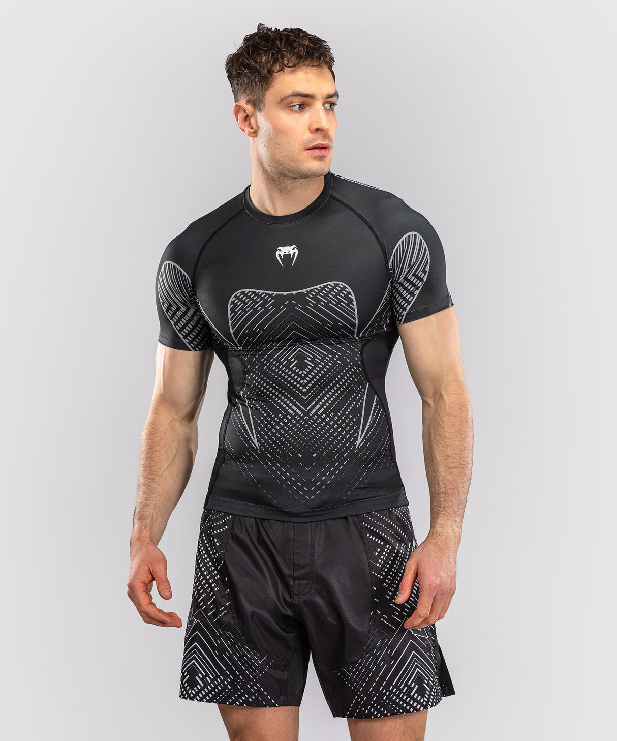 Venum Midnight Fury Short Sleeve Rash Guard - Black/Grey/Silver