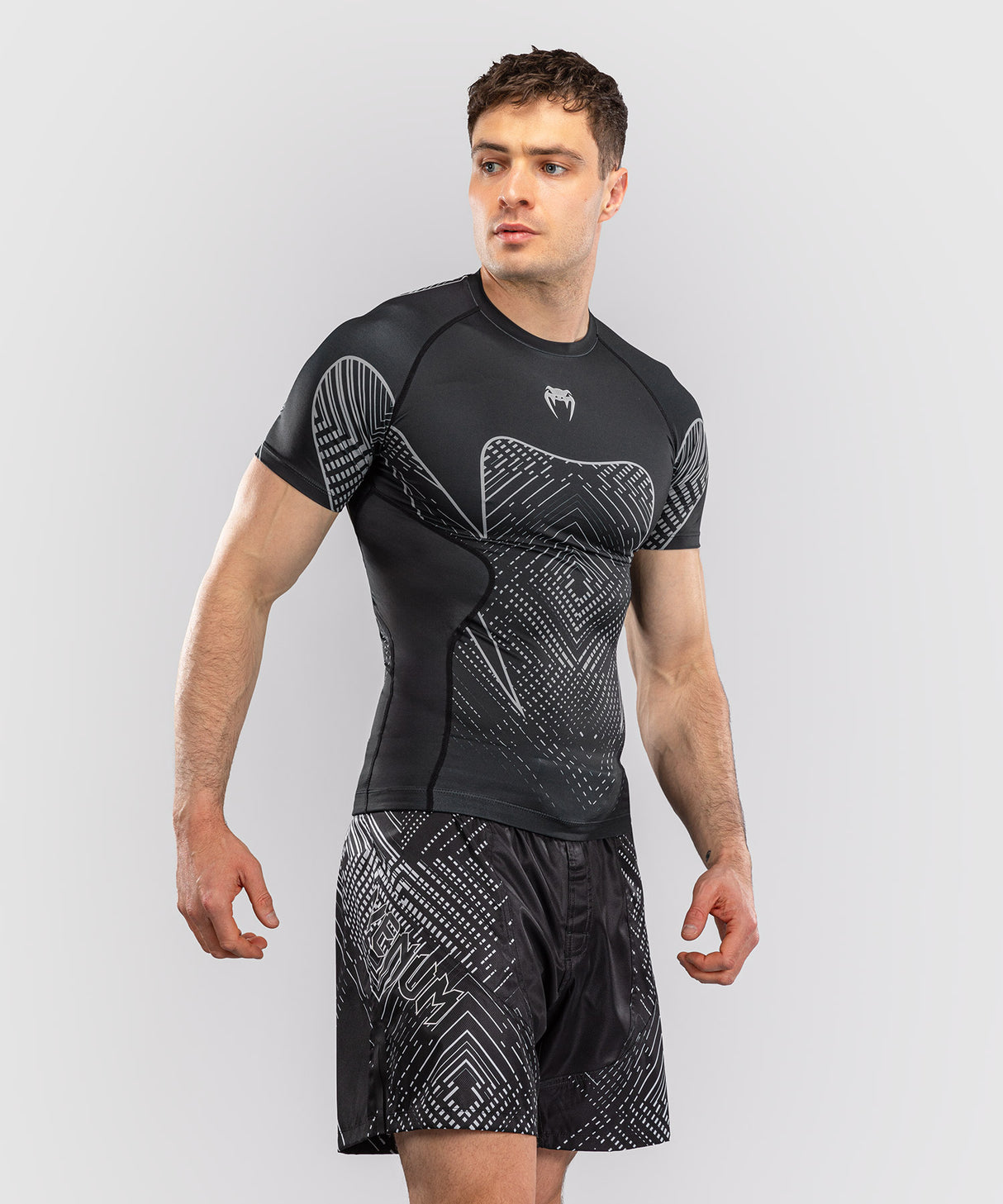 Venum Midnight Fury Short Sleeve Rash Guard - Black/Grey/Silver