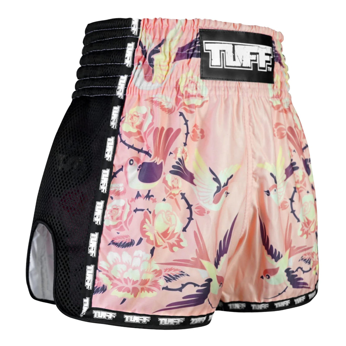 TUFF New Retro Style Shorts - Pink Birds With Roses